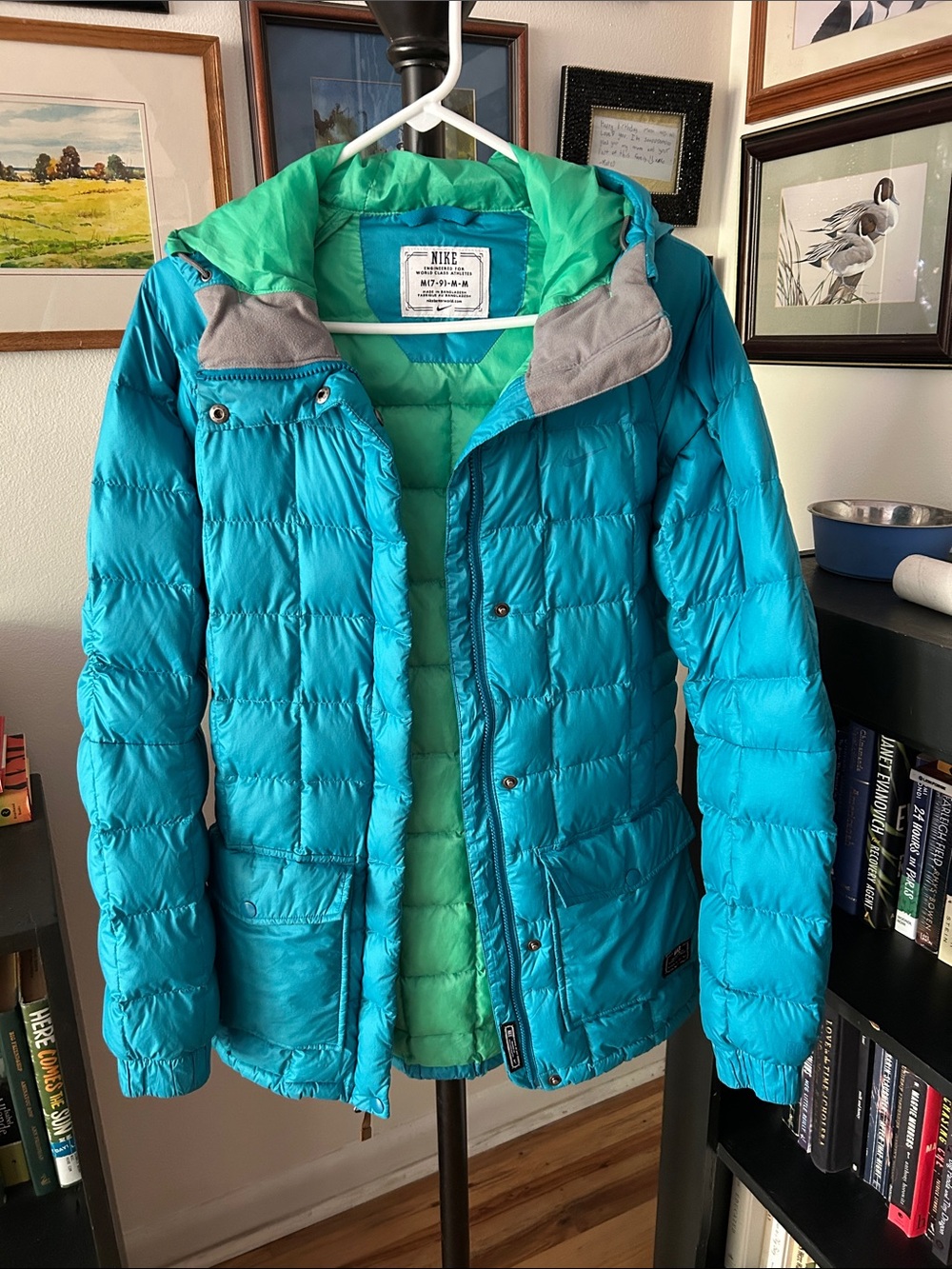 Nike Teal Puffer 800 fill down Jacket with Lime Green Lining - Kids